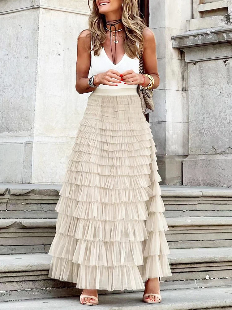 

Женская юбка-торт Me f, однотонная уличная юбка-миди со складками, силуэт трапециевидной формы для детей 25–29 лет