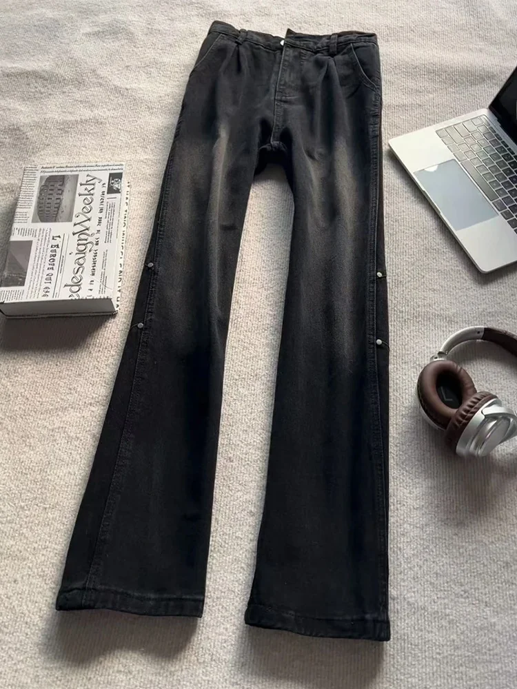 

Bla Rivet Bell Bot Jeans Men Winter Sli High Street Slim Straight Leg Stand Fit Youth Wear Youthful Trend Denim