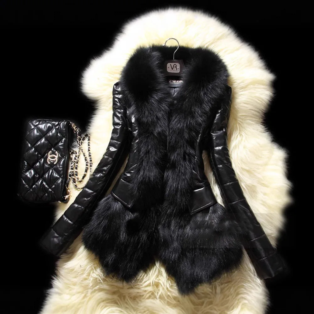 Autumn Women Faux Fur Coat Jacket Large Size 2025 Female Slim Fit Zipper PU Leather Fluffy Patchwork Short Winter Warm Outerwear