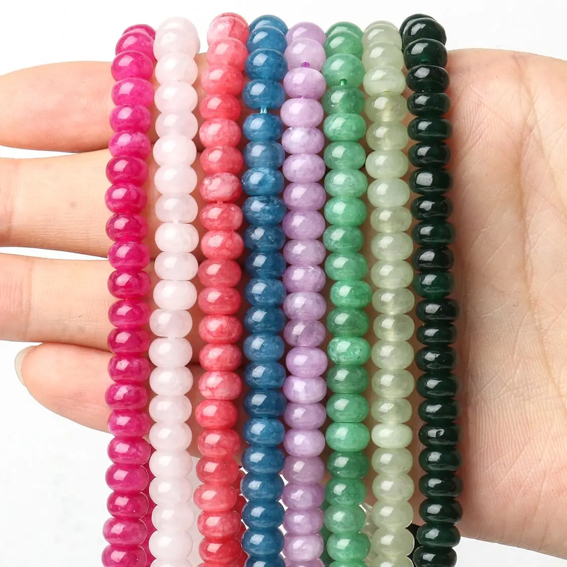 Natural Flat Rondelle Stone Beads 6x4mm Spacer Beads Jades Chalcedony Bead for Jewelry Making DIY Bracelet Necklace 15 inches