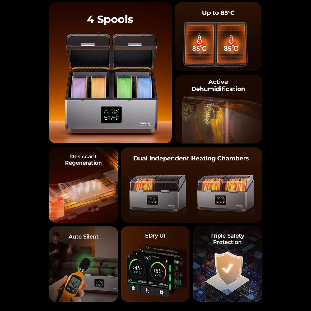 مجفف خيوط Creality Space Pi X4 غرف تسخين مستقلة مزدوجة إزالة الرطوبة النشطة FDM صندوق مجفف خيوط الطابعة ثلاثية الأبعاد #4