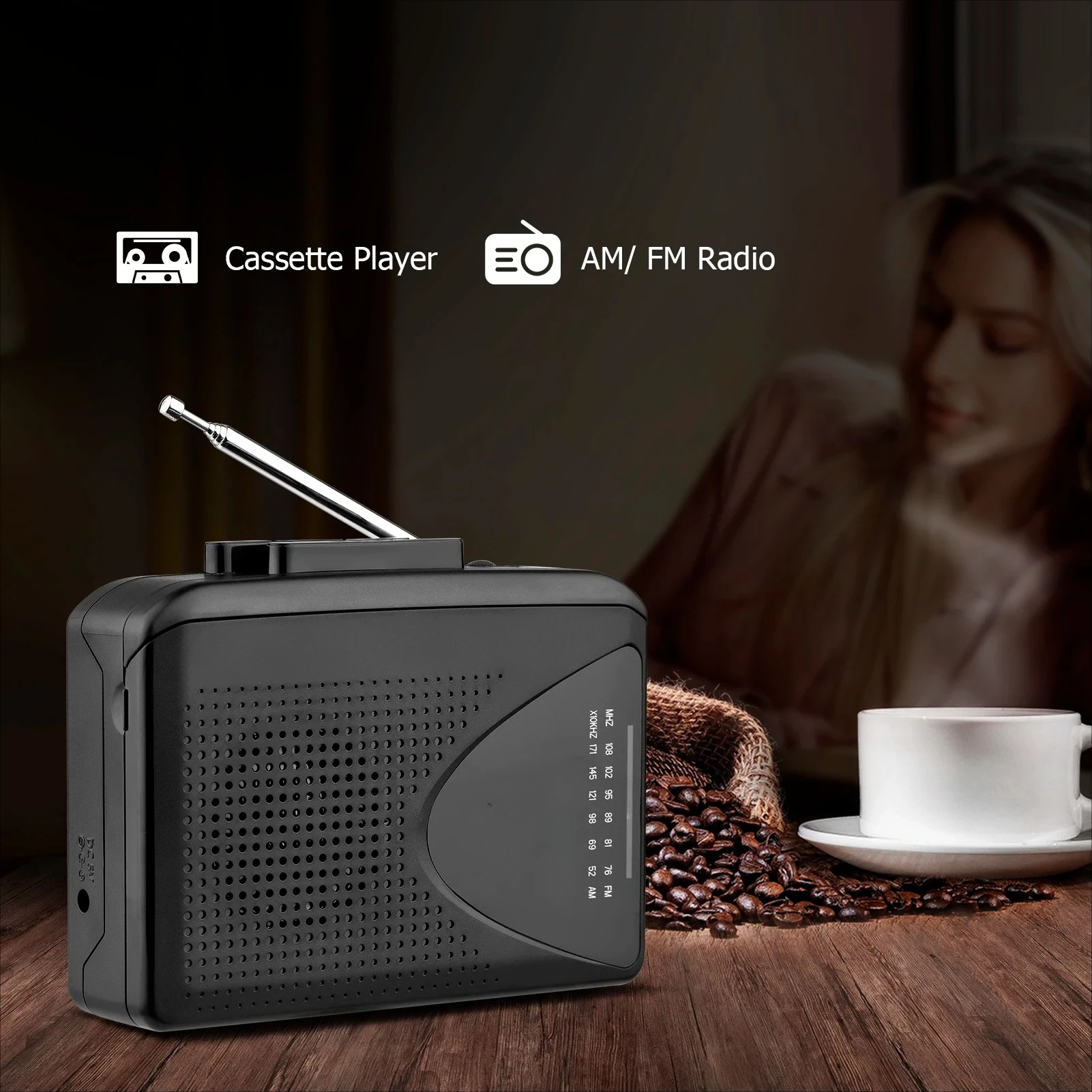 2025 TenYua Przenośny odtwarzacz kasetowy Radio AM/FM Auto Stop Mini Stereo Tape Player Gniazdo słuchawkowe 3,5 mm Regulacja głośności