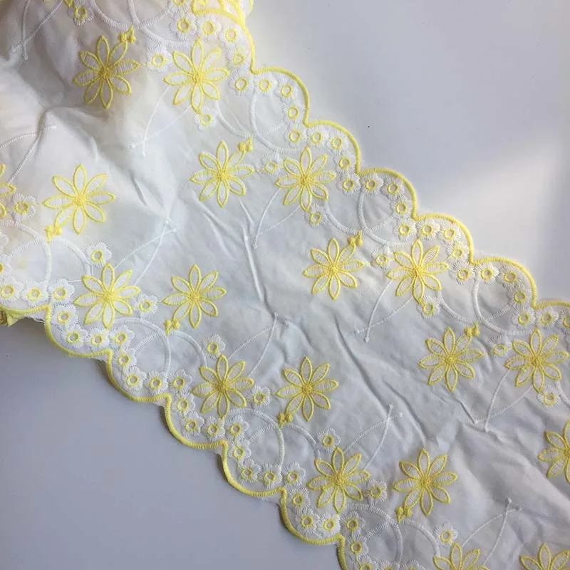 

300Yards Cotton Yellow Floral Embroidery Lace Trimmings Mesh Lace Fabrics for Sewing Lingerie Clothing