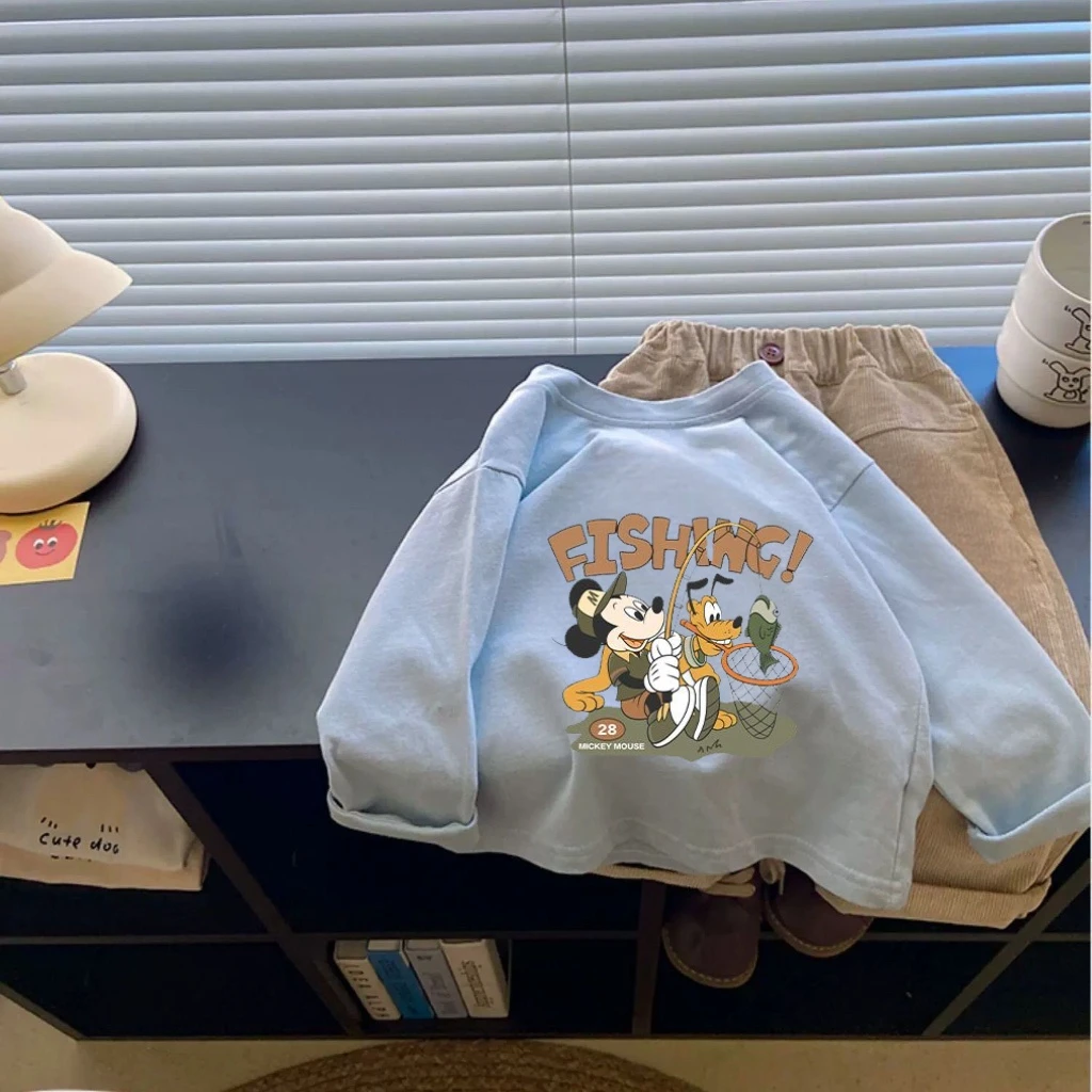 6 ألوان طفل تيز الكرتون ميكي ماوس كم طويل تيز البلوز متنوعة يطبع الألوان الاطفال عادية تي شيرت للبنين بنات