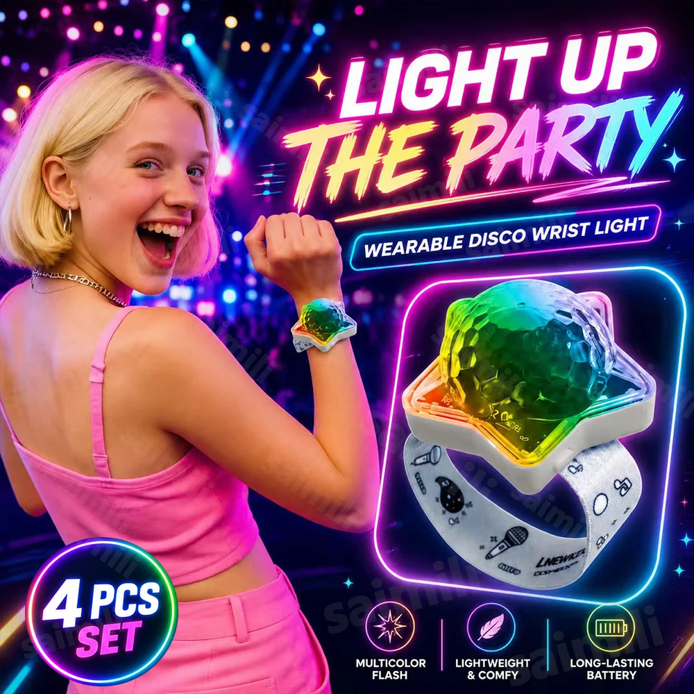RGB Sound Activated Wrist Disco Projector Light 4PCS 360° Projection Charging Portable Wearable Stage Lamp For Party Atmosphere