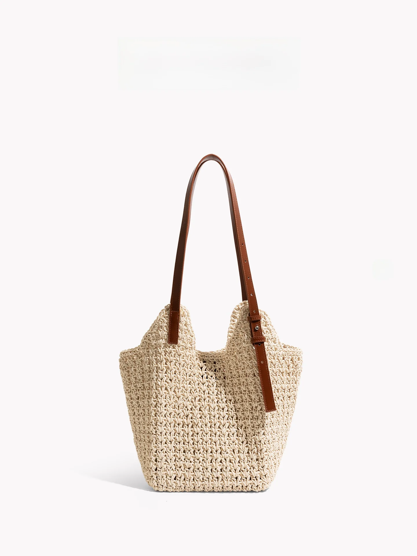 

Large Capacity Woven Tote Bag Mother-Child Design Beach Style Women's Bag Orange Girl Fashion Brand Soft Handle Leather Strap