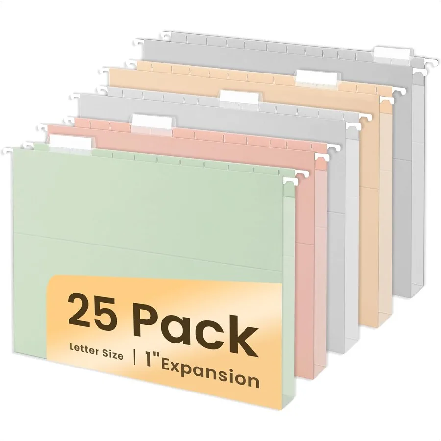 

Hanging File Folders Letter Size Pastel Colors 25 Count Letter Size File Folders with 1 5cut Tabs Heavy Duty 1 Inch Expansion S