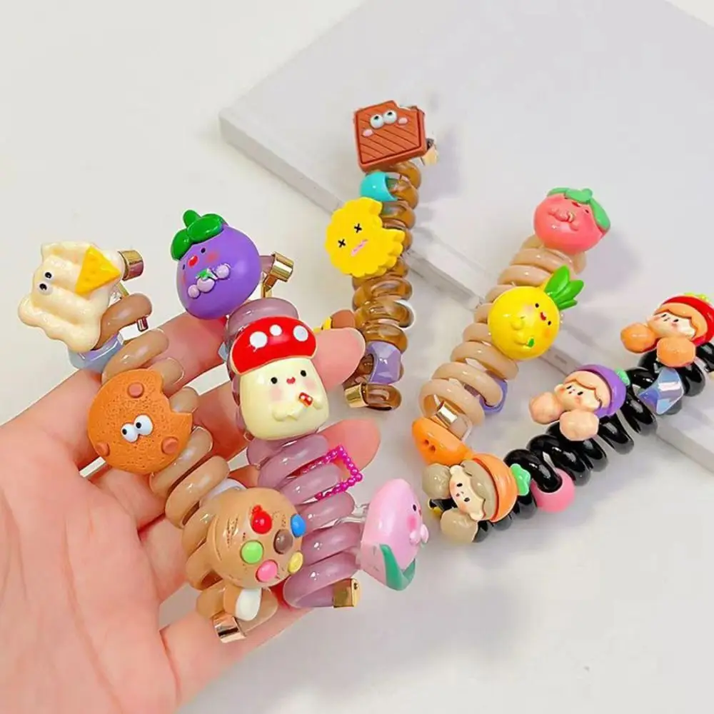 女性のためのかわいい漫画電話ラインヘアバンド、スパイラルコイルゴム、電話ラインヘアループ、高弾性バンド