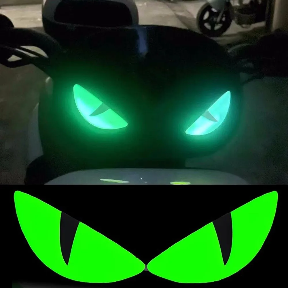 2-6Pcs Luminous Eyes Car Stickers 3D Reflective Demon Cat Eyes Sticker for Auto Motorcycle Night Light Warning Decoration Decals