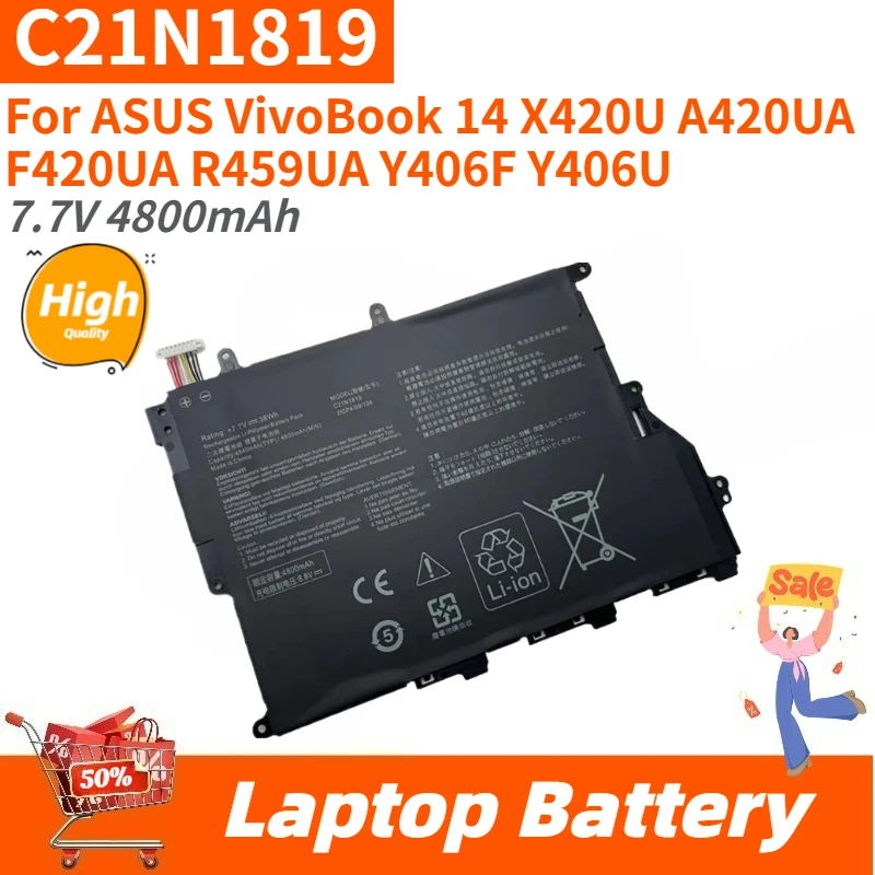 

High Quality C21N1819 Laptop Battery 7.7V 4800mAh for ASUS VivoBook 14 F420UA R459UA X420U A420UA Y406F Y406U Brand New