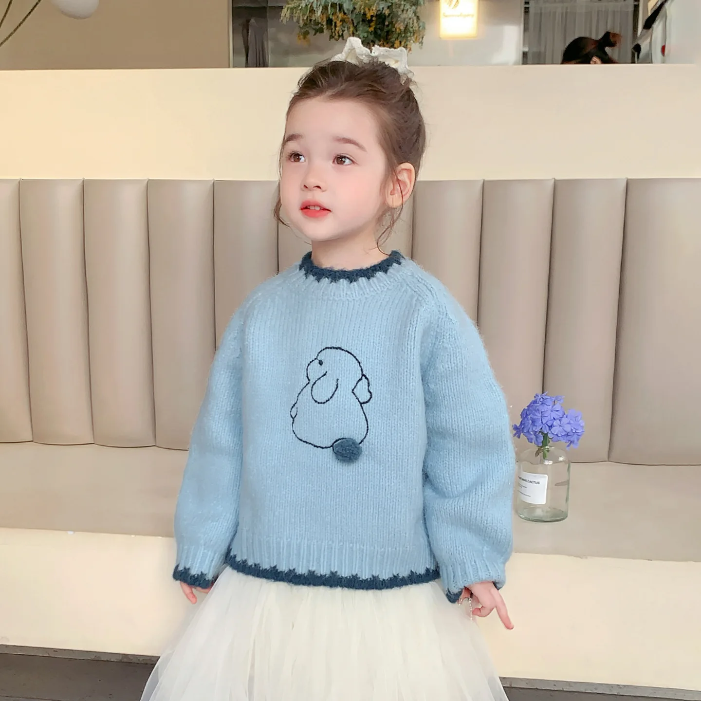 

Toddler Kids Girl Sweater Cartoon Embroidery Thicken Warm Infant Baby Girls Knitwear New Winter Round Neck Little Girl Pullovers