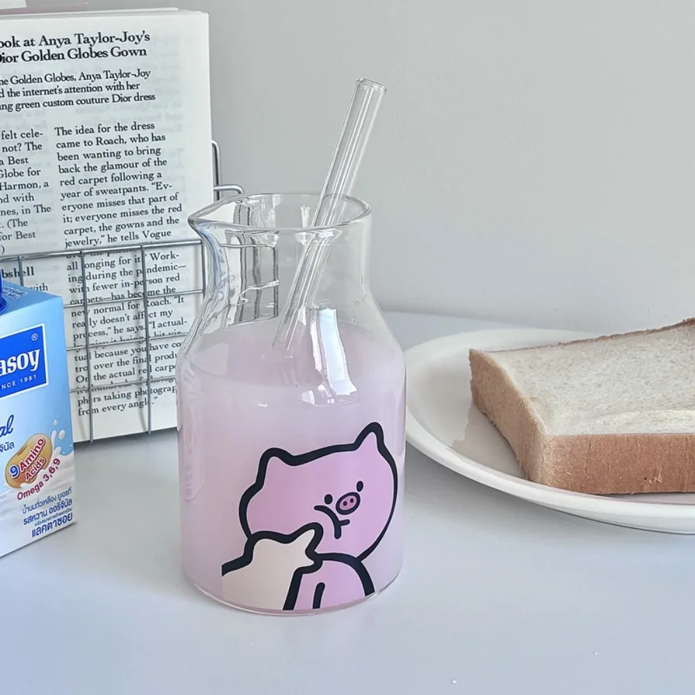 

Портативная корейская кофейная чашка 600 мл, стеклянная чашка-непроливайка современного дизайна, большой калибр, милый узор, чашка для сока для заваривания кофе Matcha