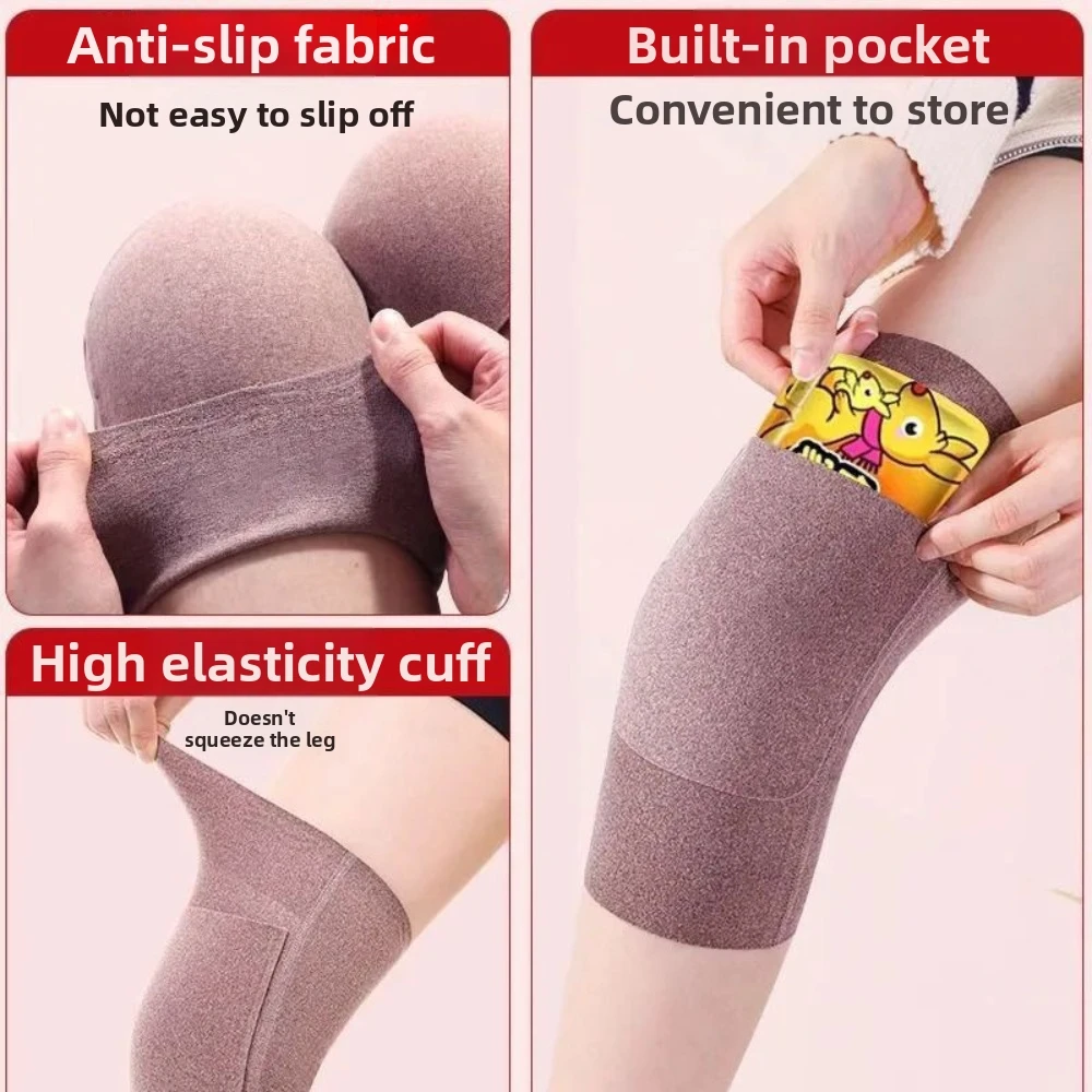 Insert Pocket Thermal Knee Warmers Elastic Cuffs Seamless Edging Knee Warmer Sleeves Stretch Fit Non-Slip Fabric Knee Sleeves