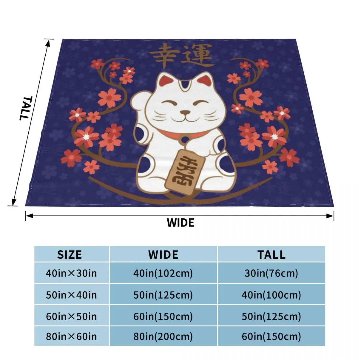 Maneki-neko cat with good luck kanji Throw Blanket christmas decoration Soft Plaid