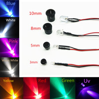 20PCS Transparent LED Diodes DC3V 5V 12V 24V 3MM 5MM 10MM For Red/Green/Blue/Yellow/UV/ Orange/Pink/Hot/White/RGB Pre-cable