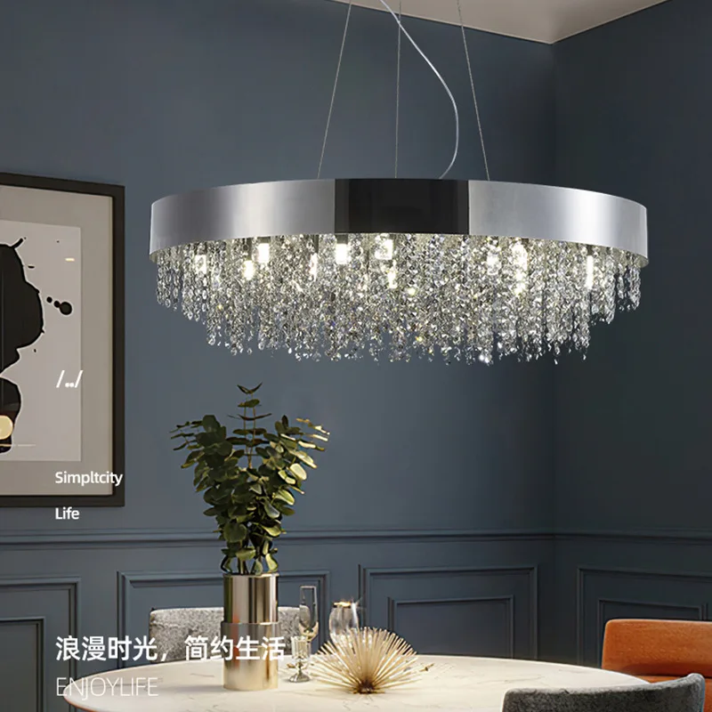 Modern Light Luxury Crystal Chandelier Living Room Lamp Bedroom Light Round Chrome Dining Room Light Ltalian Creative Chandelier