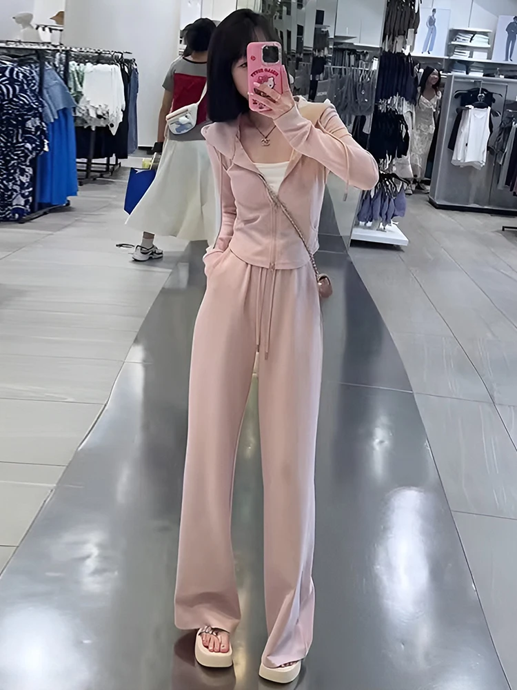 

Laid-ba Casual Sportswear Set Women's 2025 Autumn New Slim-fit Hoodie Jaet Wide-leg Pants Two-piece Set Comfortable Polye...