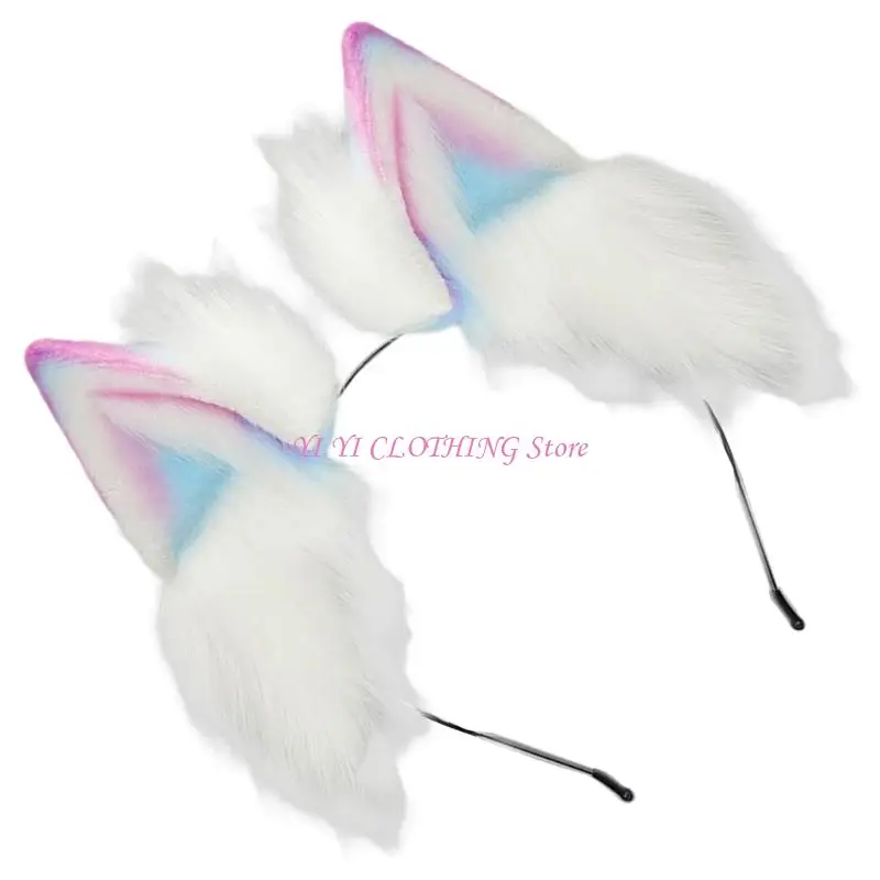 N5KF gatti realistici a orecchie capelli con peluche gradienti per capelli design a colori per donne cosplays feste a tema