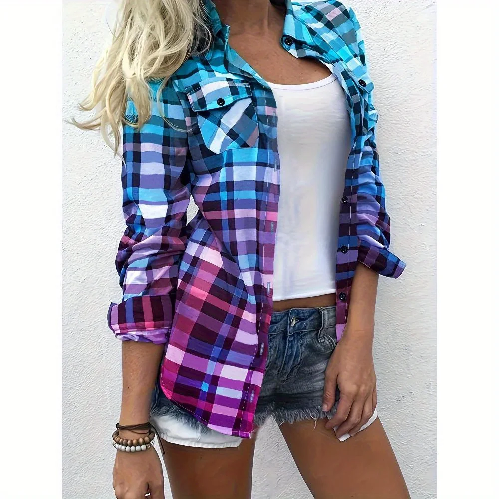 

Gradient Check Pocket Lapel Shirt