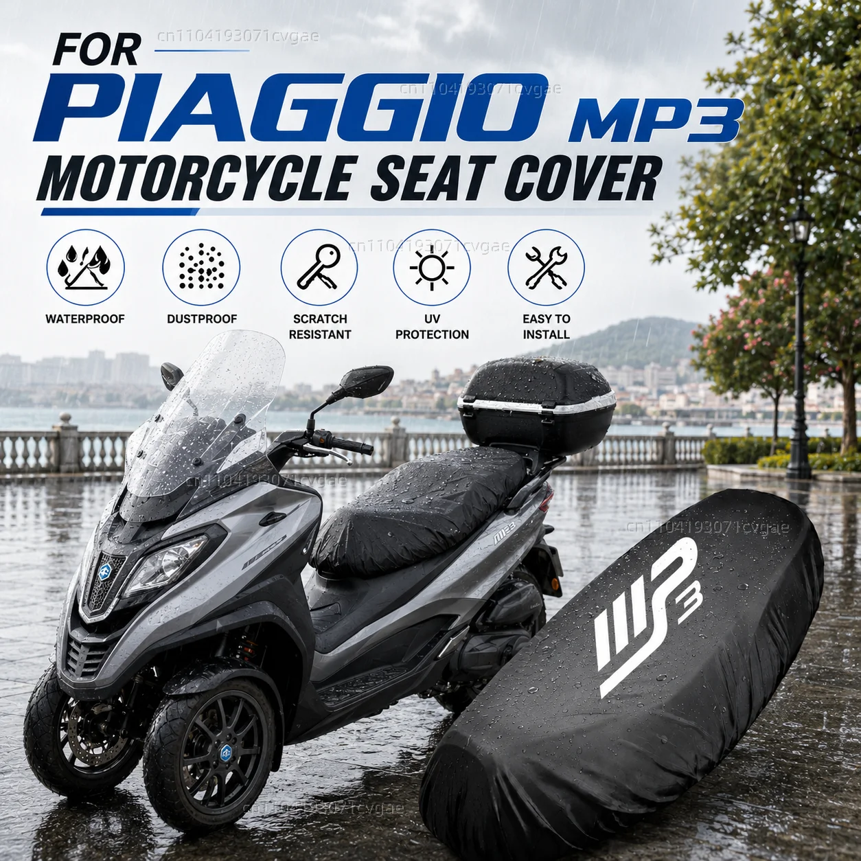 For Piaggio MP3 125 300 400 500 MP3125 MP3300 MP3500 2025 Motorcycle Rain Seat Cover Waterproof Saddle Cover Black 210D UV Prote