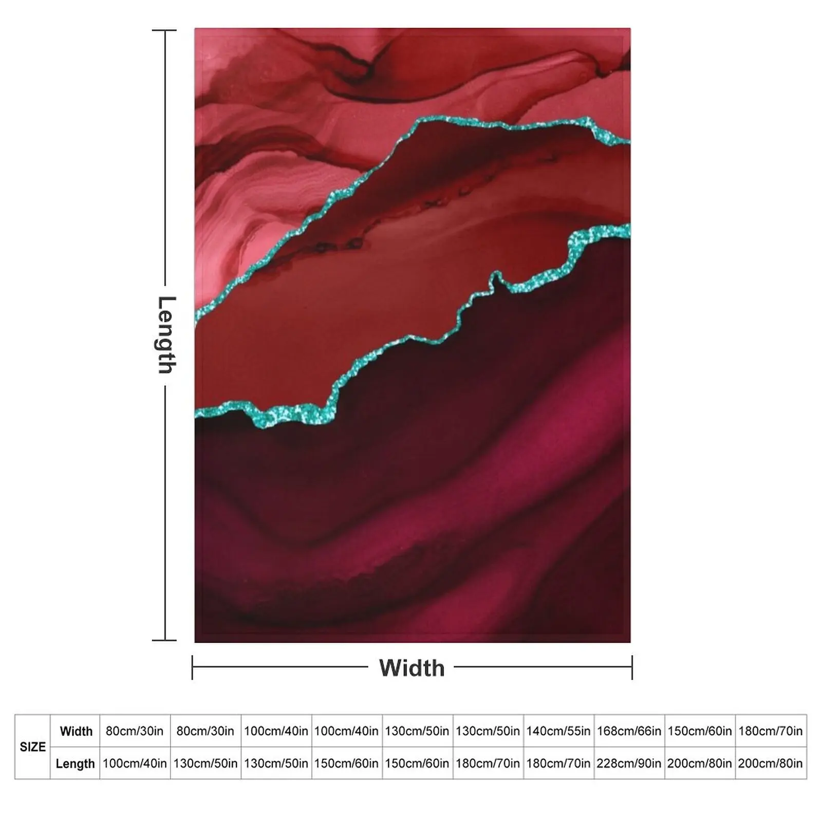 Abstract Red & Aqua Modern Geode Agate Design Throw Blanket Summer Quilt Multi-Purpose Tourist Thermal Blankets