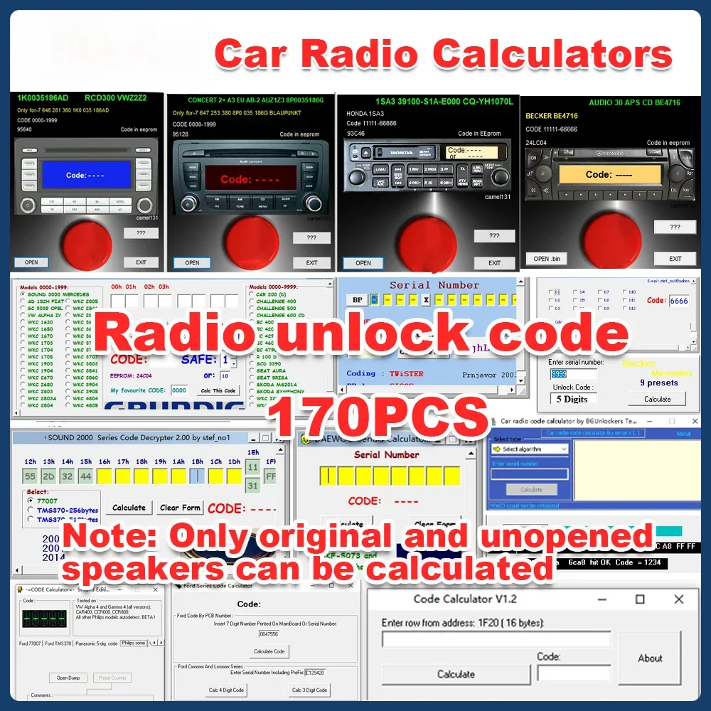 Car Radio Calculators Radio Unlock Code Decode For Skoda For Audi For Benz For Ford Password Audio Decode 170PCS Calculators