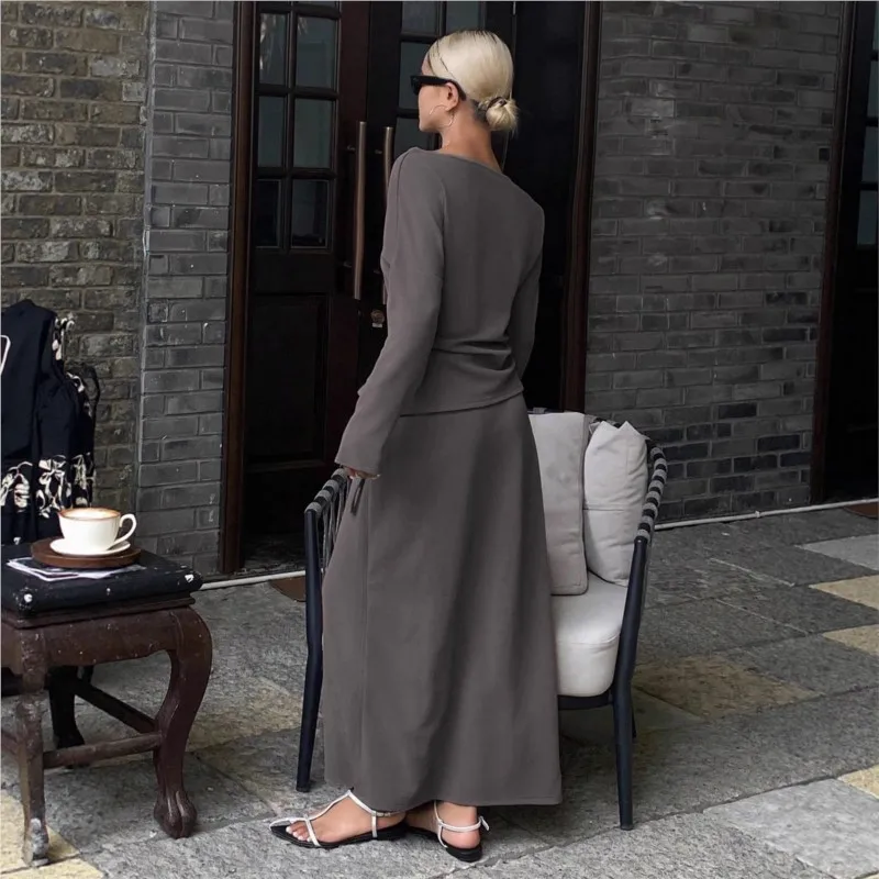 سليم جديد في مطابقة مجموعات 2 قطعة مجموعة للمرأة قطعتين الزي بلون طويلة الأكمام مطوي مزاجه أنيقة التنقل #2