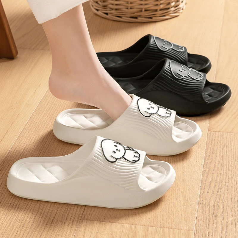 New EVA Cute Dog Color Pool Flip Flops Women Men Summer Clip Toe Soft Non-Slip Slippers for Women Flat Heel Beach Slippers