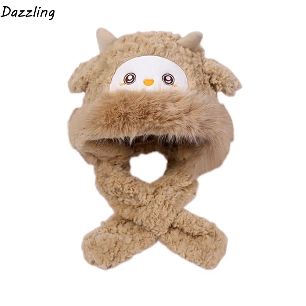 

Kawaii Warm Little Sheep Plush Hat Thickened Cartoon Ear Protection Hat Coldproof Scarf Lei Feng Cap Winter Autumn