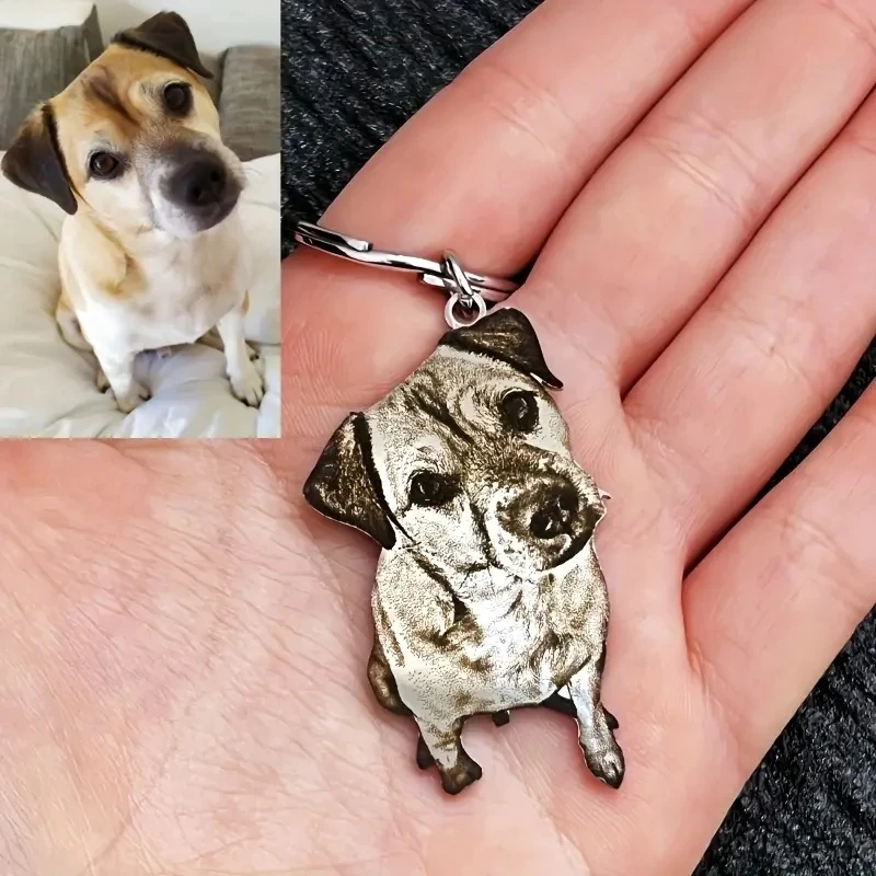 

Custom Personalized Puppy Portrait Keychain Engraved Cute Cat Dog Animal Photos Keyring Customized Unique Gift for Pet Lovers