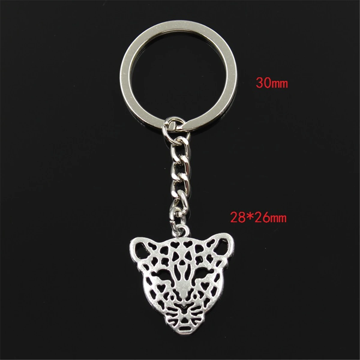 New Fashion Men 30mm Car Keychain DIY Metal Holder Chain Vintage Hollow Leopard Head 28x26mm Silver Color Pendant Gift