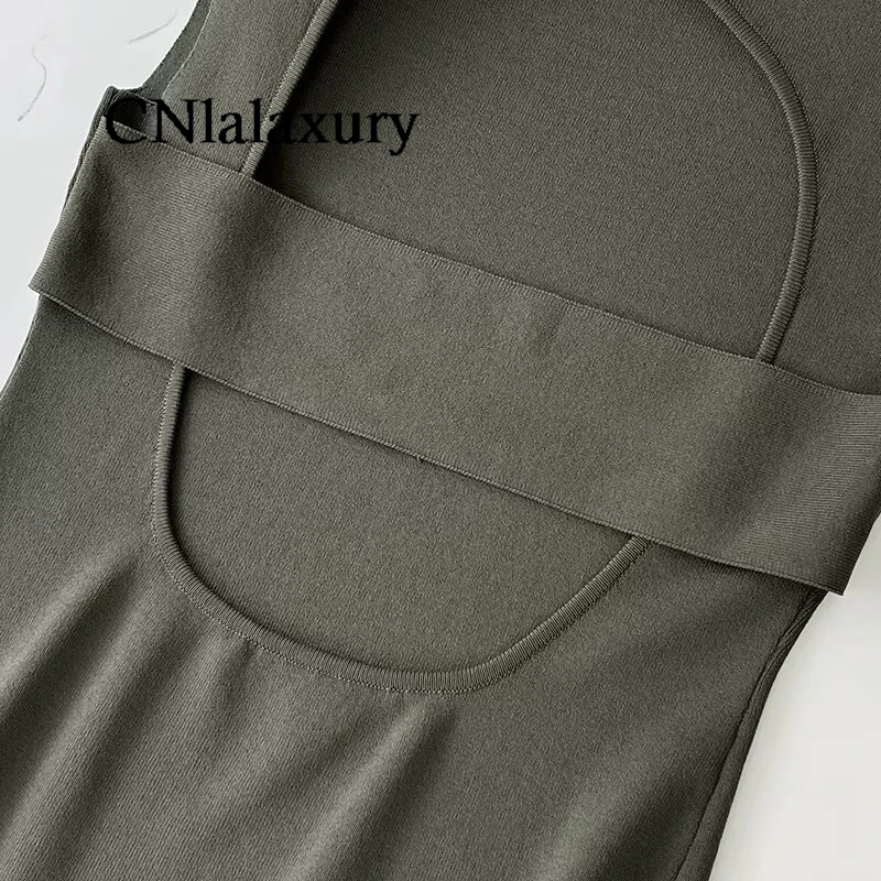 CNlaalxury Women 2024 Spring Summer New Fashion Knitted Dress Chic Round Neck Slim Sleeveless Casual Robe Dress Vestidos Mujer