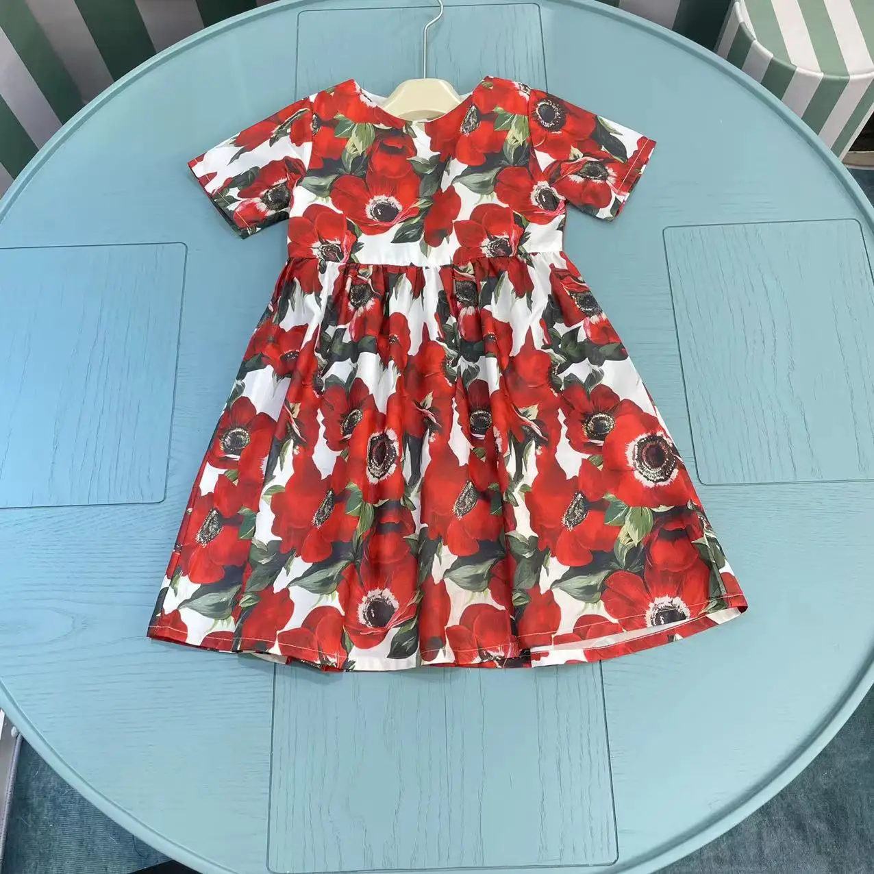 

2024 Summer New Fashion Design Floral Printed Short Sleeve Dress Sequid Letter Print Dress For Baby Girls