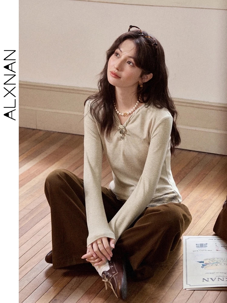 ALXNAN Women's Brown Pants 100% Cotton Wide Leg Straight Pants 2025 Office Lady Casual Loose fit Baggy Female Trousers L57183