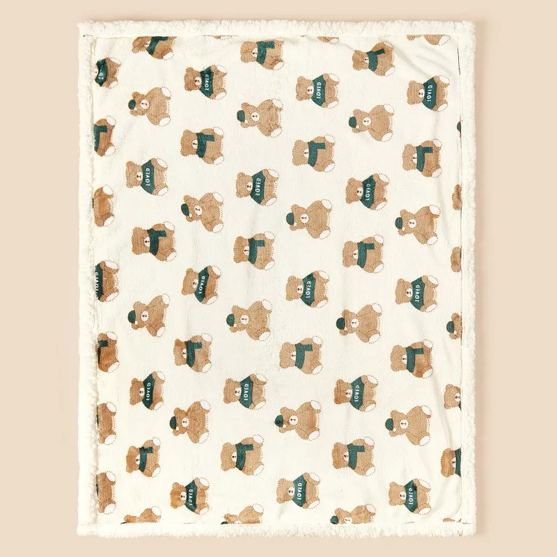 Newborn Autumn & Winter Folded Edge Blanket - Double-Layer Thickened Flannel & Lamb Wool Baby Throw, Stroller & Crib Blanket