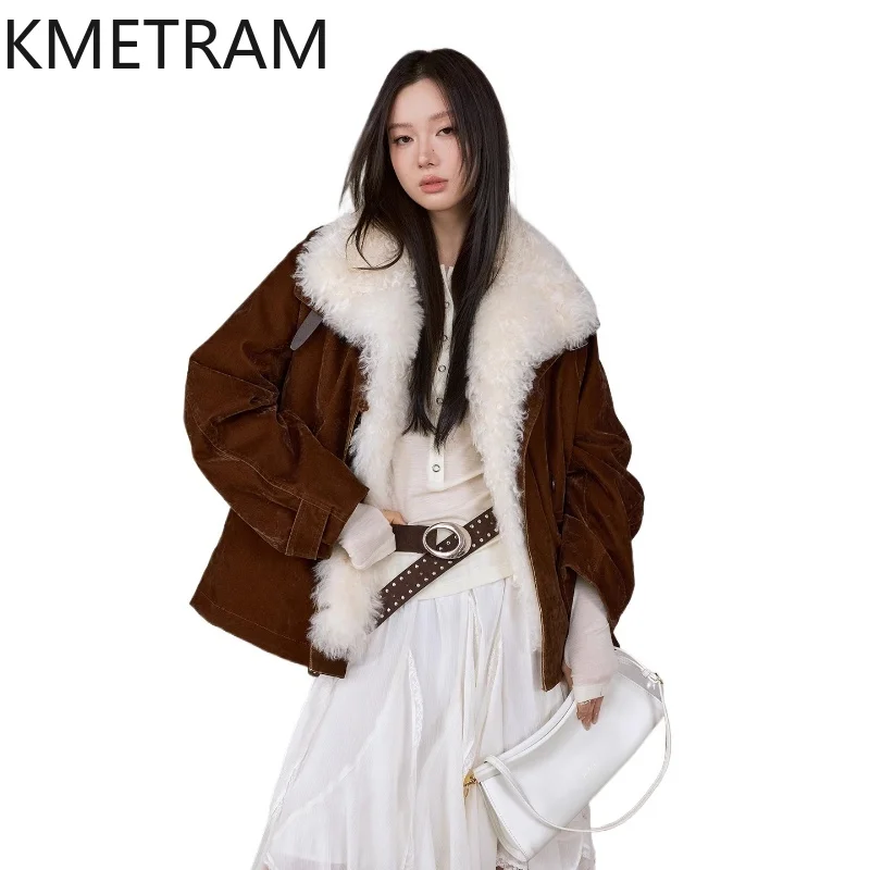 

KMETRAM White Goose Down Jacket Woman Wool Collar Brown Parka Women Clothing Puffer Jackets 2025 Winter Outerwears шуба женская