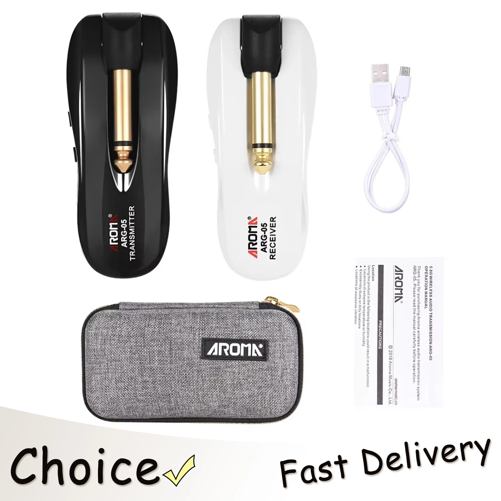 

AROMA ARG-05 5.8GHz Guitar Wireless System Audio Transmission Transmitter Receiver Rechargeable Battery for Guitar Bass Parts