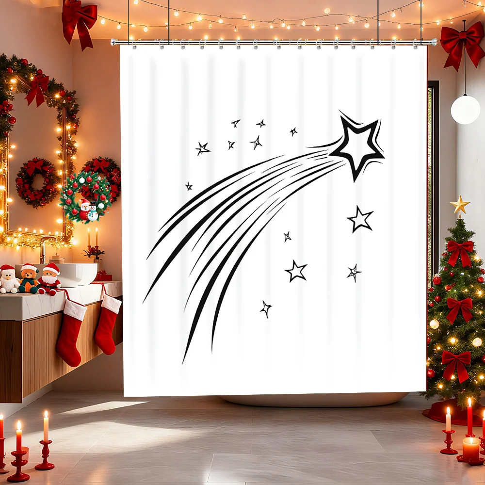 Shooting Star Shower Curtain, Black White Meteor Trail Pattern Waterproof Bath Curtain, Dreamy Bedroom Decor for Kids Girls
