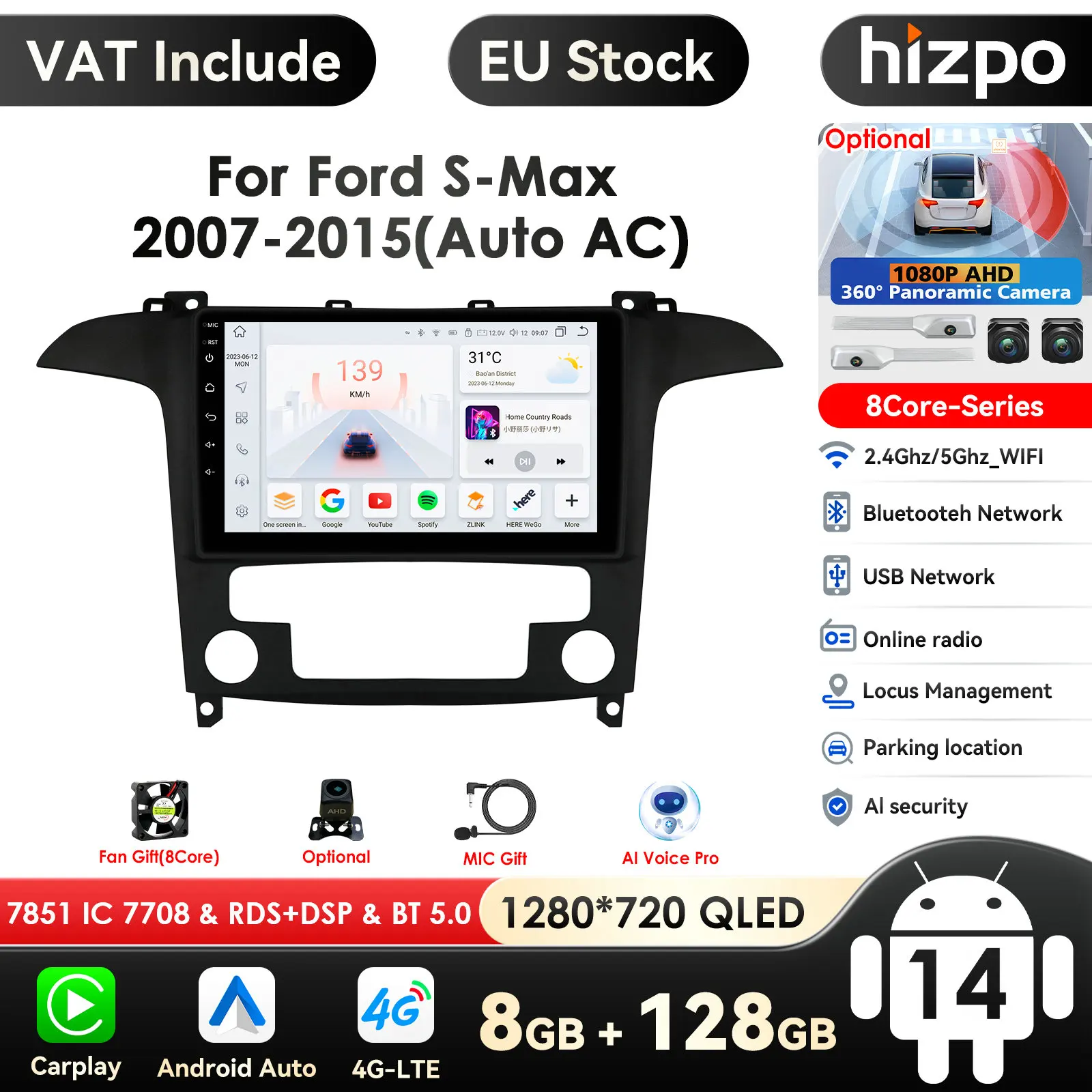 4G-LTE AI 2Din Android per Ford S Max S-MAX 2007-2015 Autoradio lettore Video multimediale navigazione Stereo GPS Carplay Autoradio