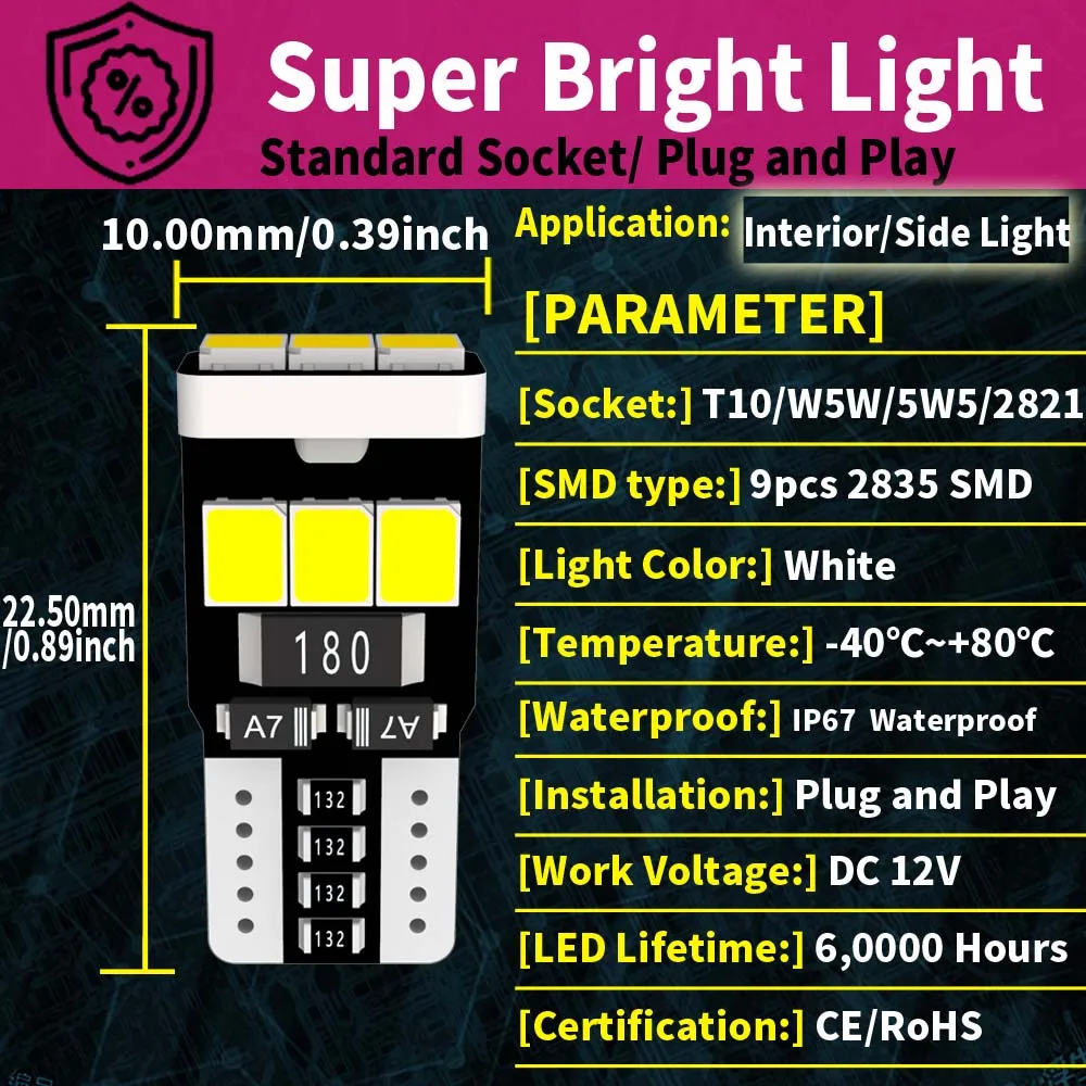 10x W5W T10 LED لمبة 6000 كيلو الأبيض السيارات 12 فولت سيارة الداخلية مصباح على شكل قبة القراءة مصباح ل ألفا روميو 159 147 156 جيوليتا ميتو نيسان #3