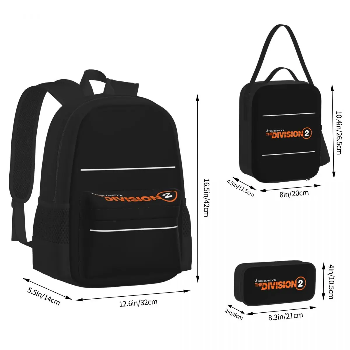 Tom Clancy's The Division 2 Backpacks Boys Girls Bookbag Children School Bags Kids Rucksack Lunch Bag Pen Bag Three-Piece Set