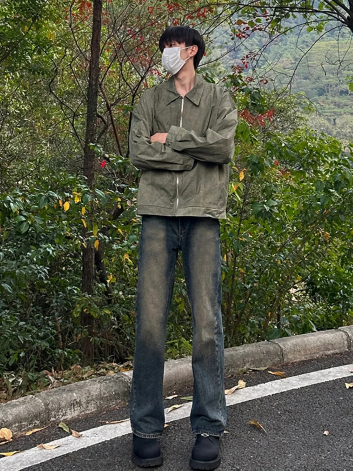 

American Vibe Men's High Waist Straight Leg Jeans Trendy Design Casual High Street Sle Wear Resistant Cotton Polyester Blend