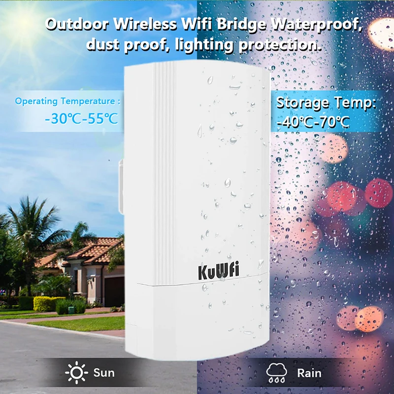 KuWFi 5.8G Wifi Repeater 900Mbps Wireless Outdoor Bridge Router Point to Point Wifi Signal Amplifier Increases Wifi Range 1-3KM