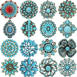 Turquoise Flower Brooches for Women Unisex Tibetan Style Turkish Blue Badge Pins Office Party Friend Gifts Jewelry Accessories