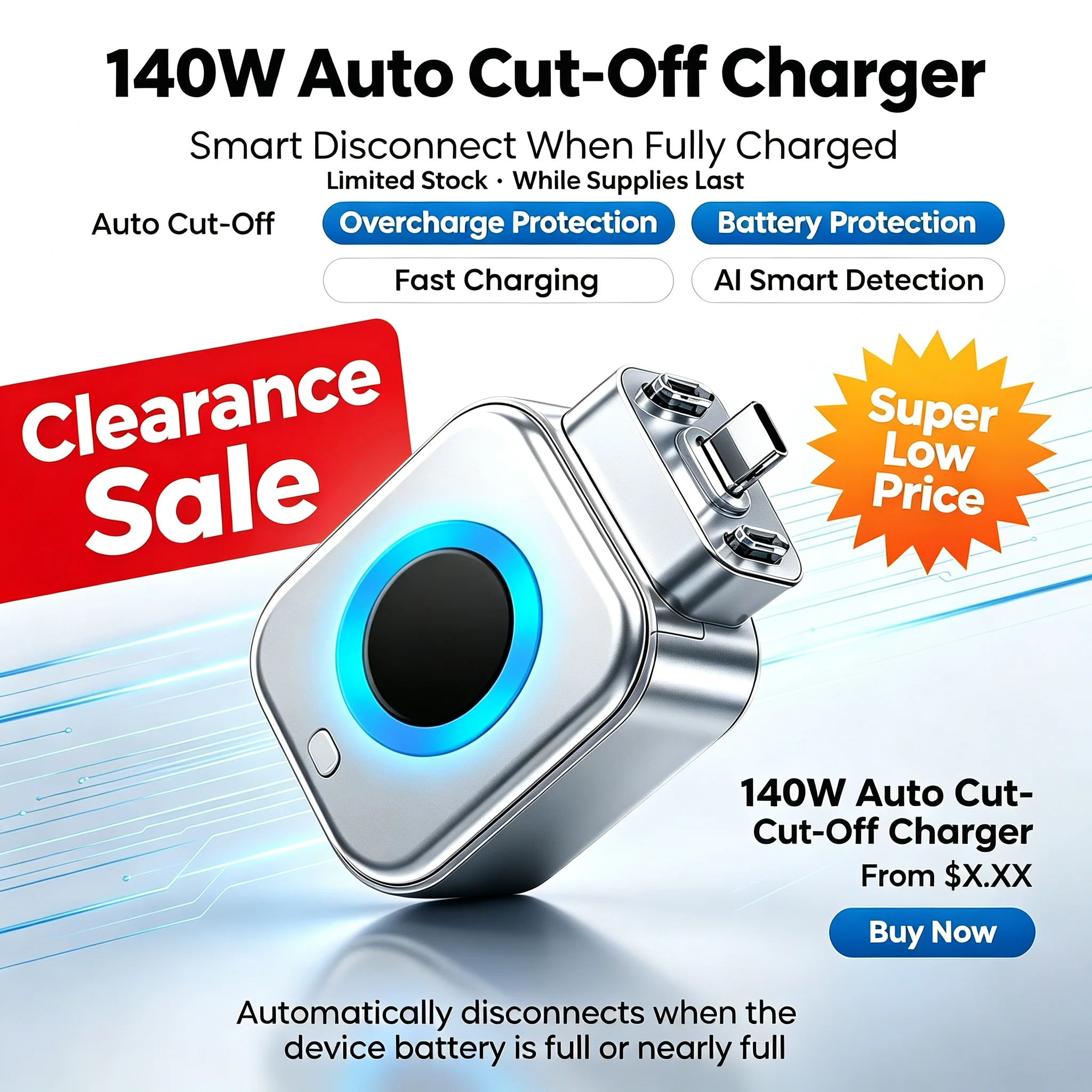 USB C Phone Fully Charged Intelligent Separator Type-C 140W Fast Charging Adapter Phones Full Charge Auto Power Cut Off Charger