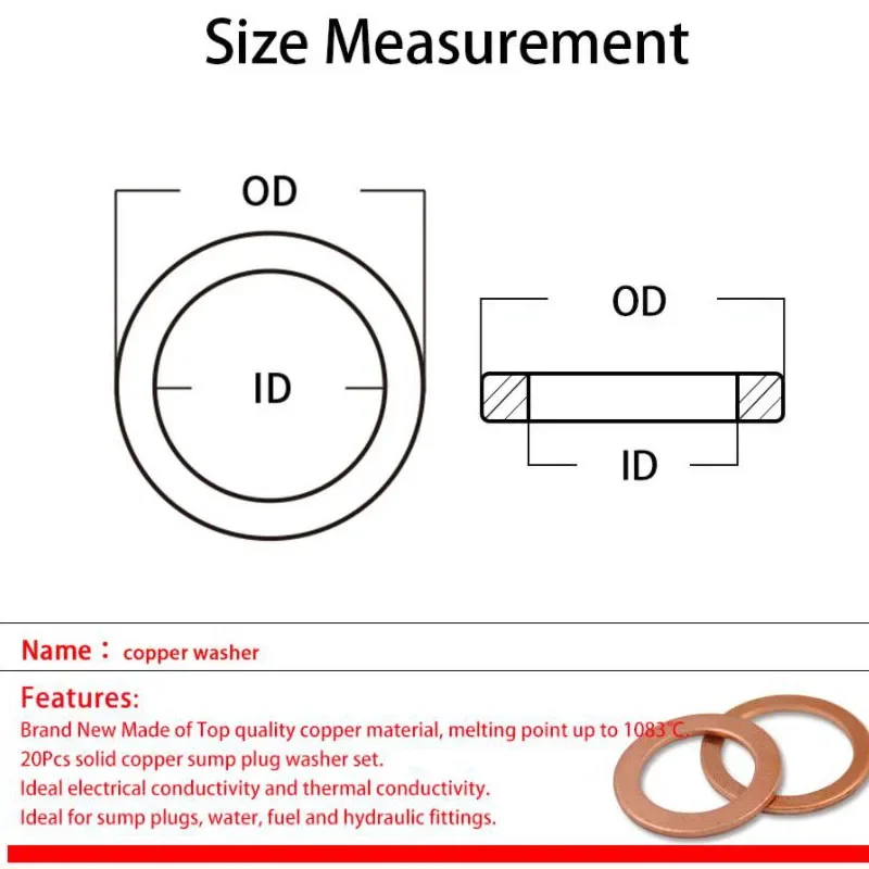 10/20pcs M6/M7/M8/M9~M20/M21/M22/M23 Copper Washer Copper Seals Ring Gasket Increase The Thickening Marine  Washer