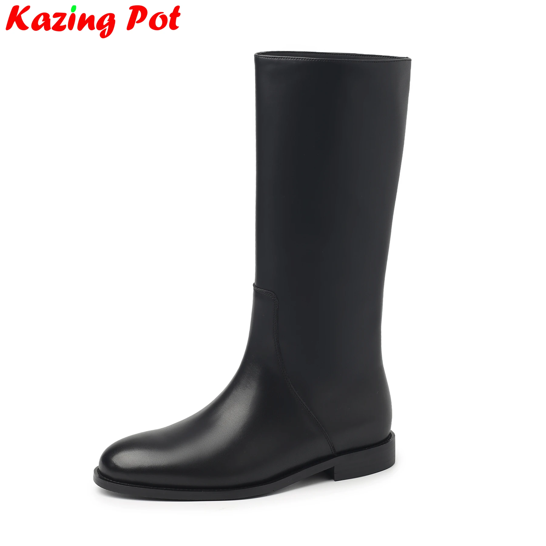 Plus Size Cow Leather Concise Modern Riding Boots Dating Warm Winter Shoes Low Heels Dress Party Concise Catwalk Knee-high Boots