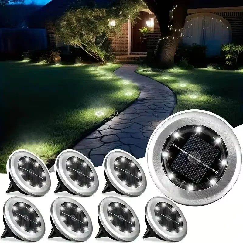 1/2pcs/4pcs/8pcs Outdoor Solar Lights Buried Garden Decor 8/20LED Lamp Sunlight Power Disk Light Underground Yard Lawn Spotlight