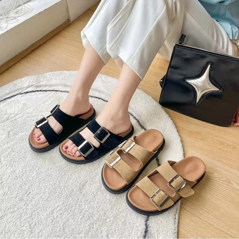 

Real leather shoes for women's outdoor wear 2024 summer new retro soft soled Boken shoes with belt buckle thick soled sandals