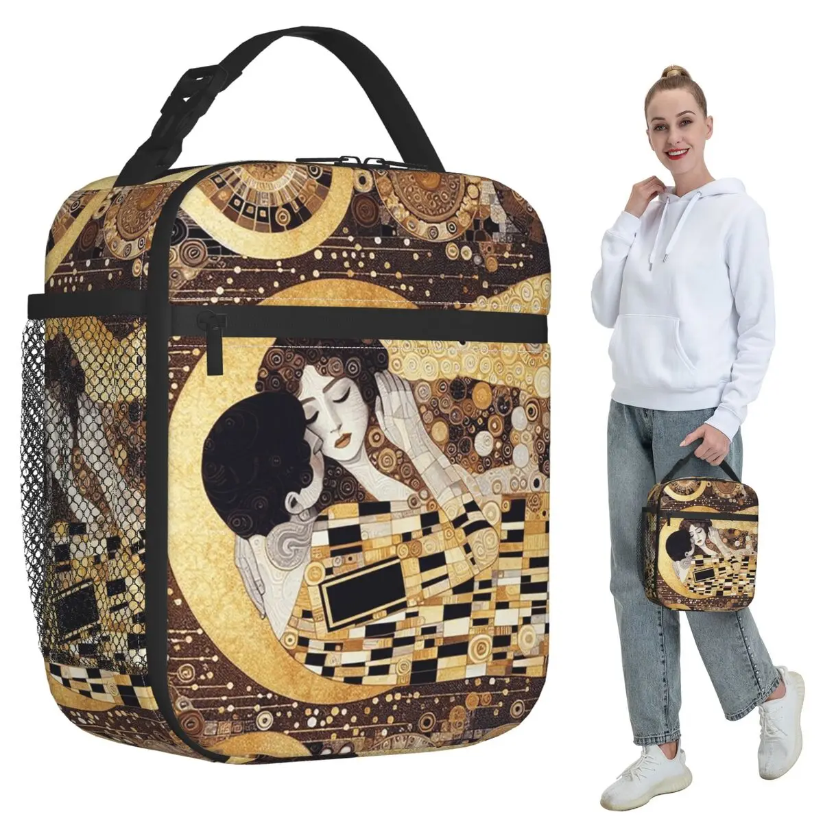Gustav Klimt The Kiss Abstract Freyas Art Insulated Lunch Bag for Women Office Cooler Thermal Food Box Tote Lunch Boxes